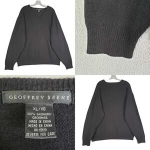 Geoffrey Beene Sweater Men’s Black V-Neck Cashmere Size XL Pullover Luxury
